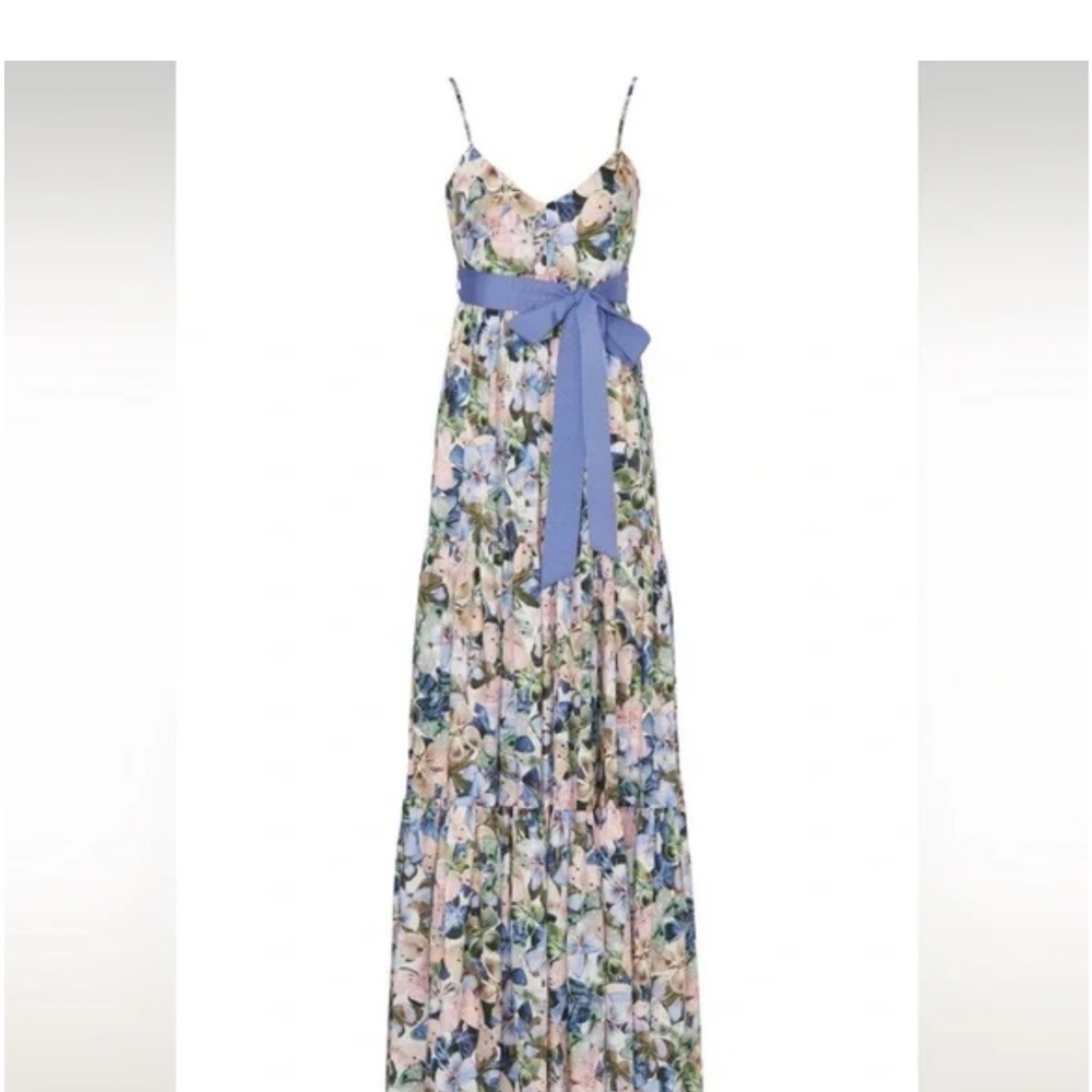 Badgley Mischka Blue and White Spaghetti Strap Maxi Dress
